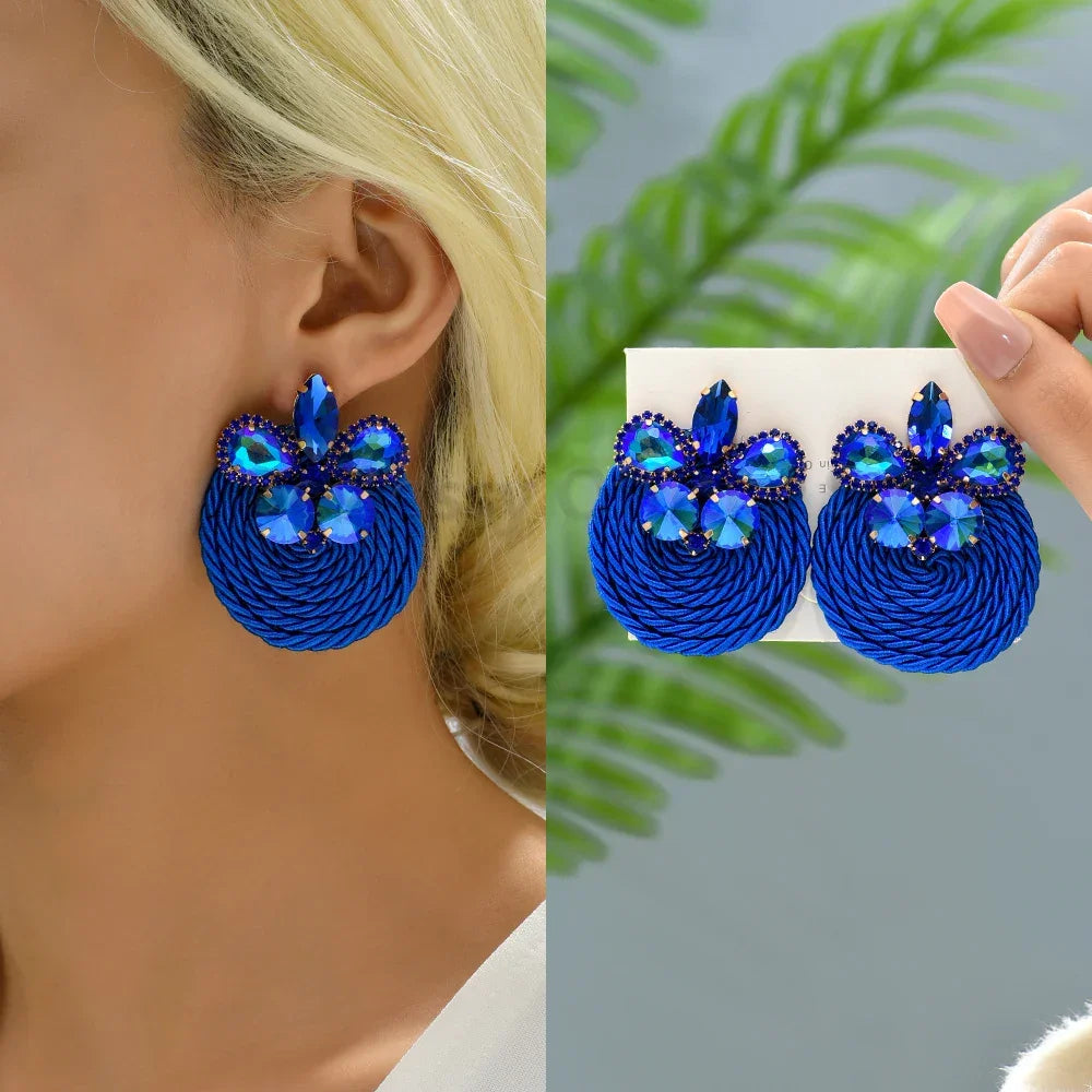 Vintage Rhinestone Round Drop Earrings - Piña Colada