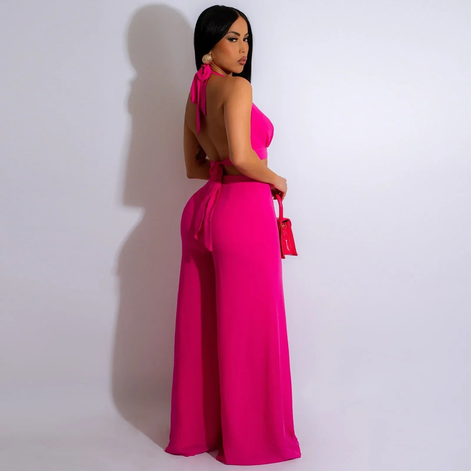 Cutout Halter Wide-Leg Jumpsuit - Piña Colada