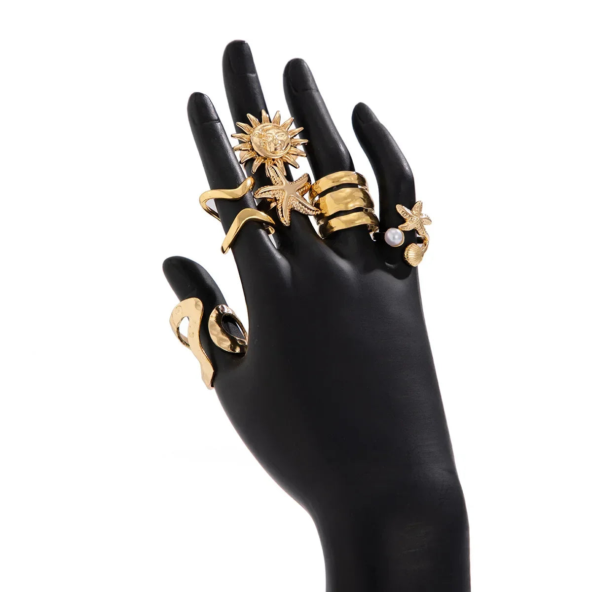 6Pcs/Set Vintage Sun Starfish Open Rings - Piña Colada