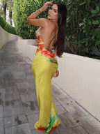 Floral Print Backless Dress - Piña Colada