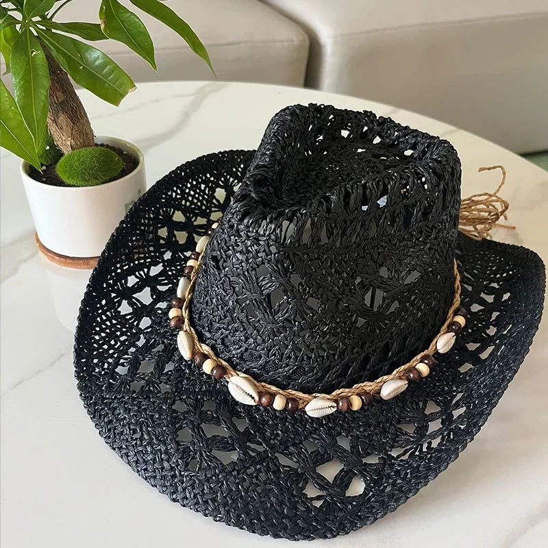 Summer Bohemian Shell Straw Hat - Piña Colada