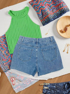 Street Style Blue Denim Shorts - Piña Colada