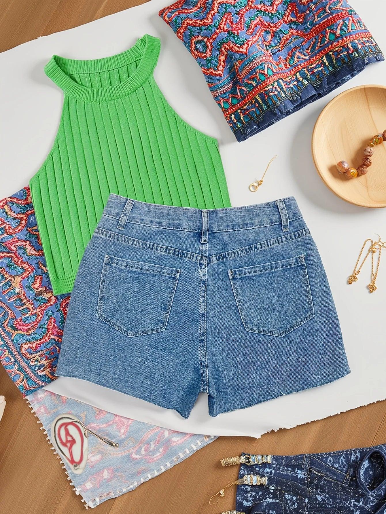 Street Style Blue Denim Shorts - Piña Colada
