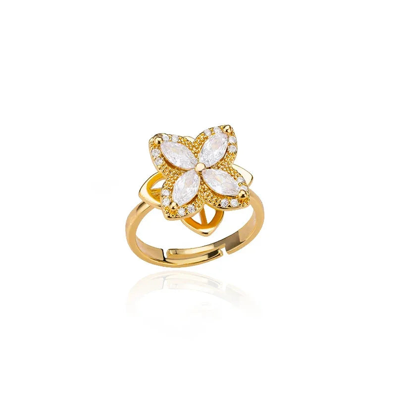 Spinner Zircon Heart Four Leaf Clover Rings - Piña Colada