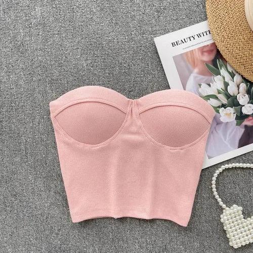 Strapless Summer Casual Crop Tops with Built In Bras - Piña Colada