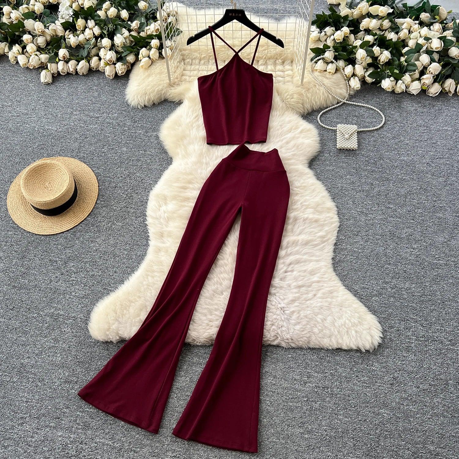 Unidance Pleated Square Neck Two-Piece Set – Casual Chic for Spring/Summer - Piña Colada