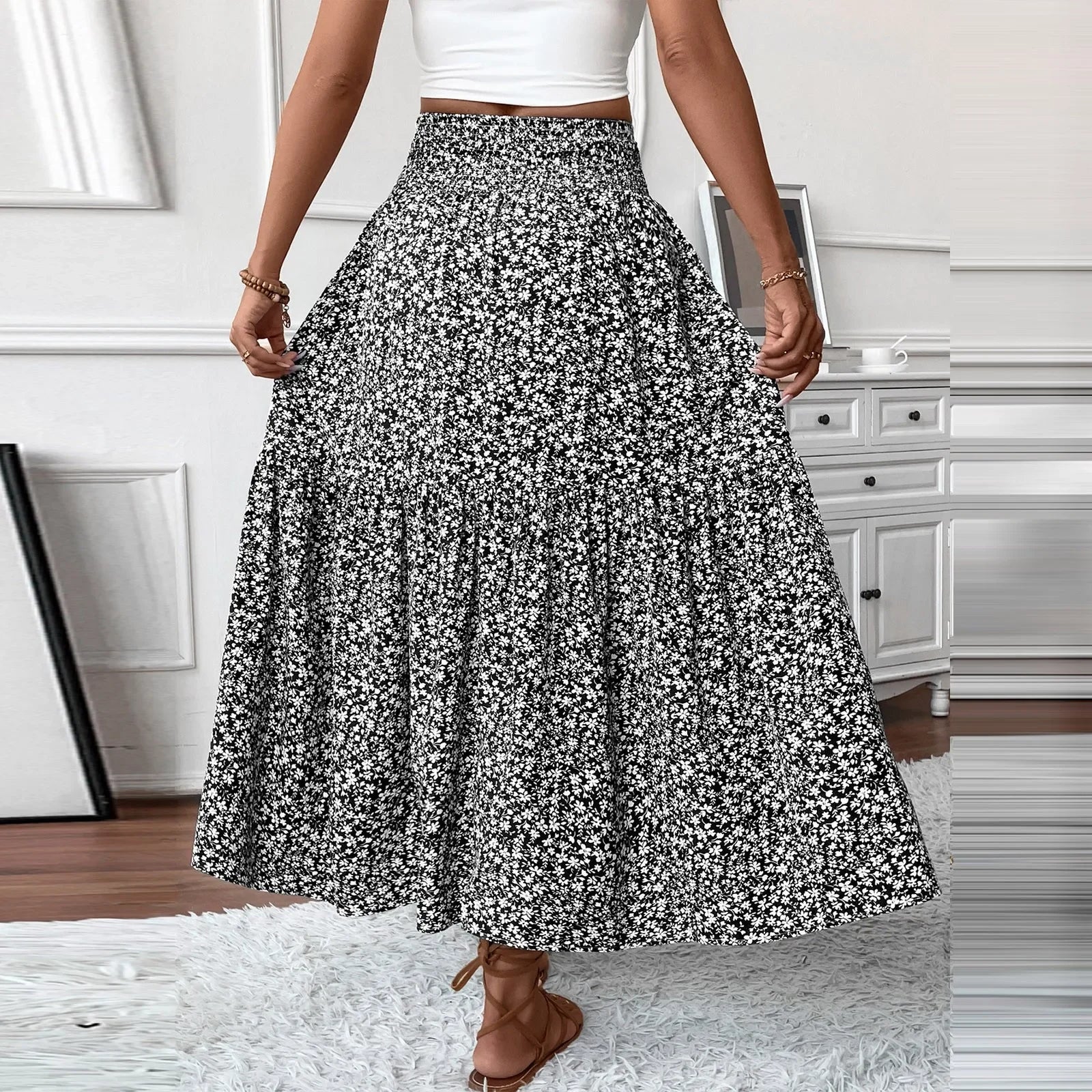Floral Print Elastic Waist Loose - Piña Colada