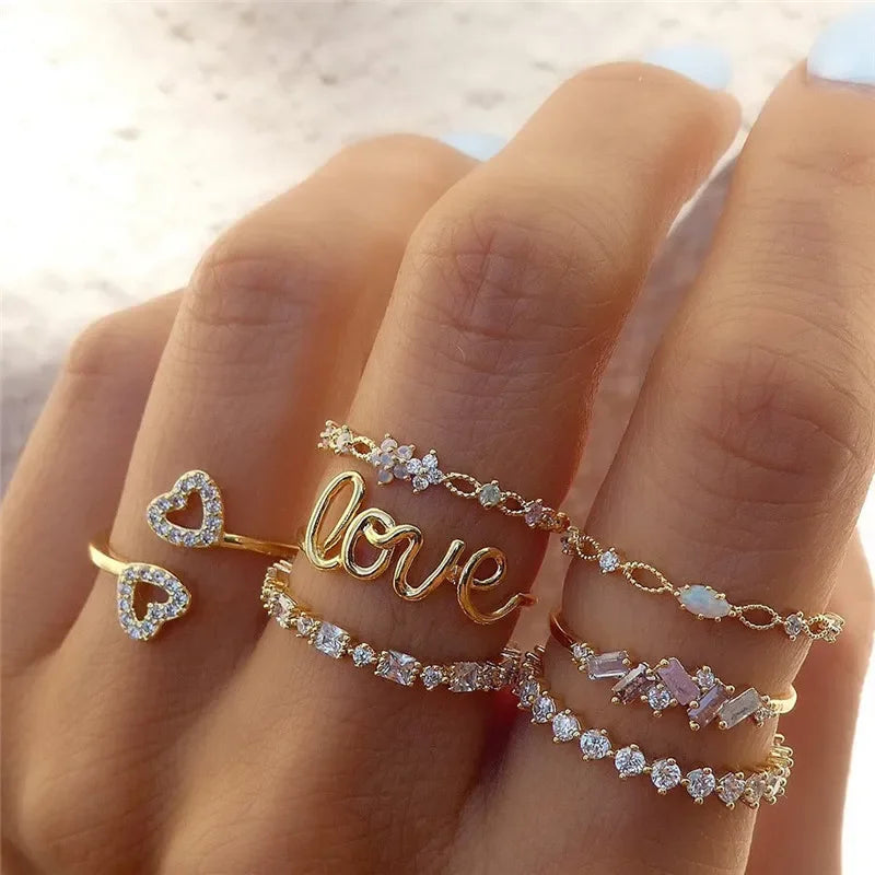 Boho Zircon Rings Set - Piña Colada