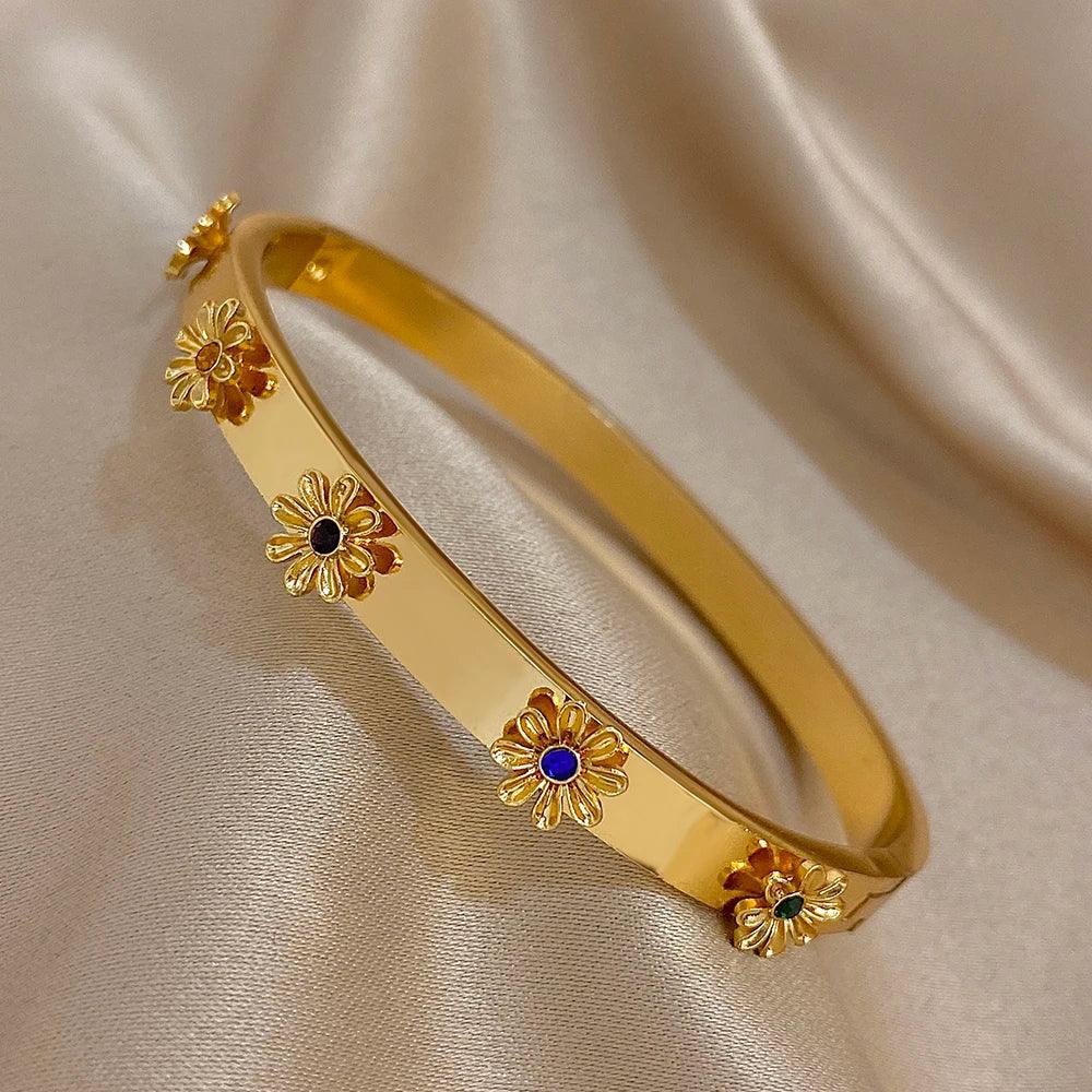 Stainless Steel Flower Cuff Bracelet - Piña Colada