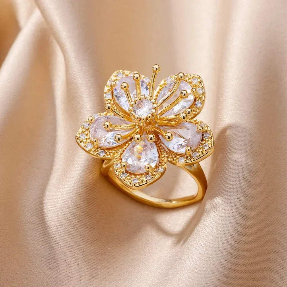 Rings Gold Plated Colorful Stone - Piña Colada