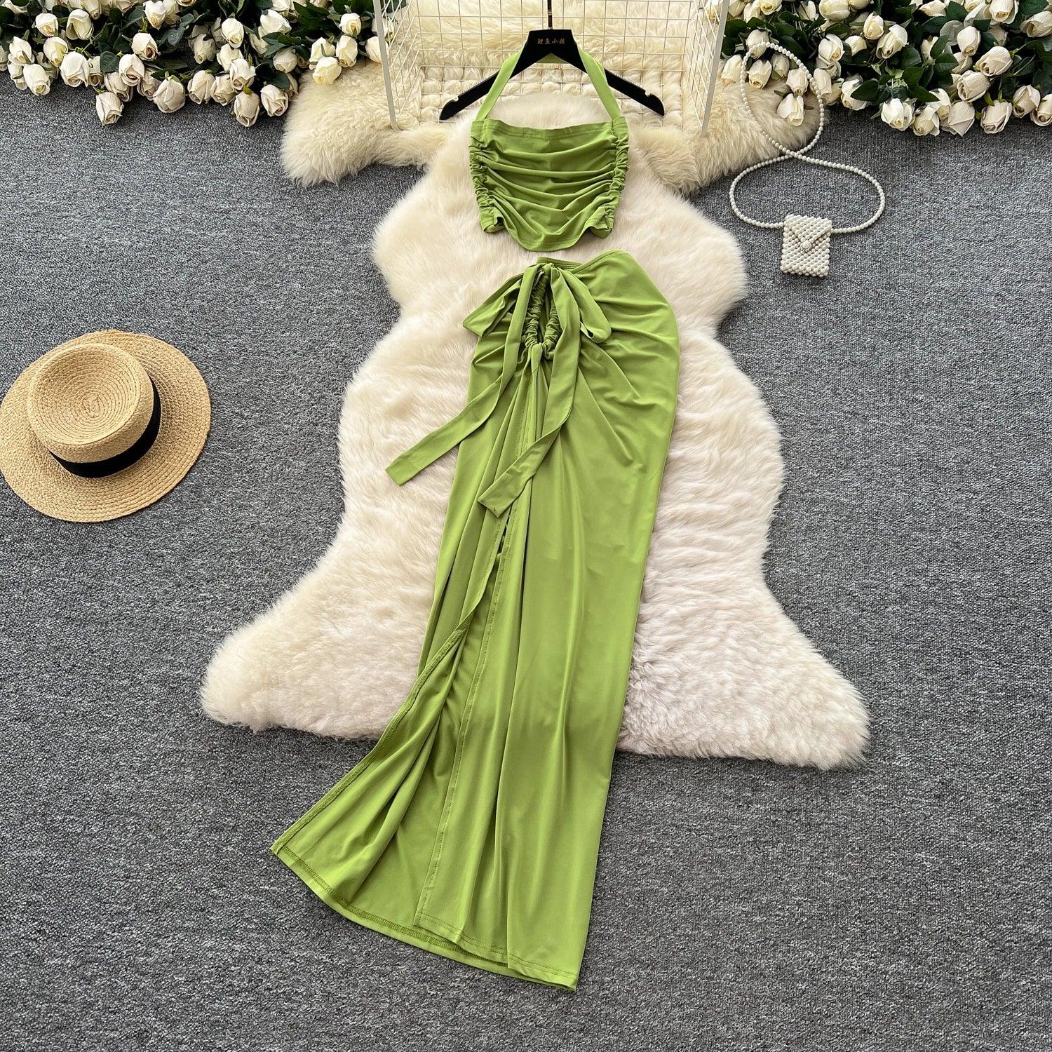 Strapless Hollow Out Two-Piece Beach Set – Crop Top & Long Skirt - Piña Colada