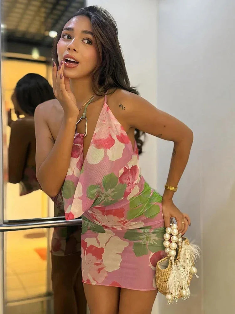Halter Mini Dress Summer Vibes - Piña Colada