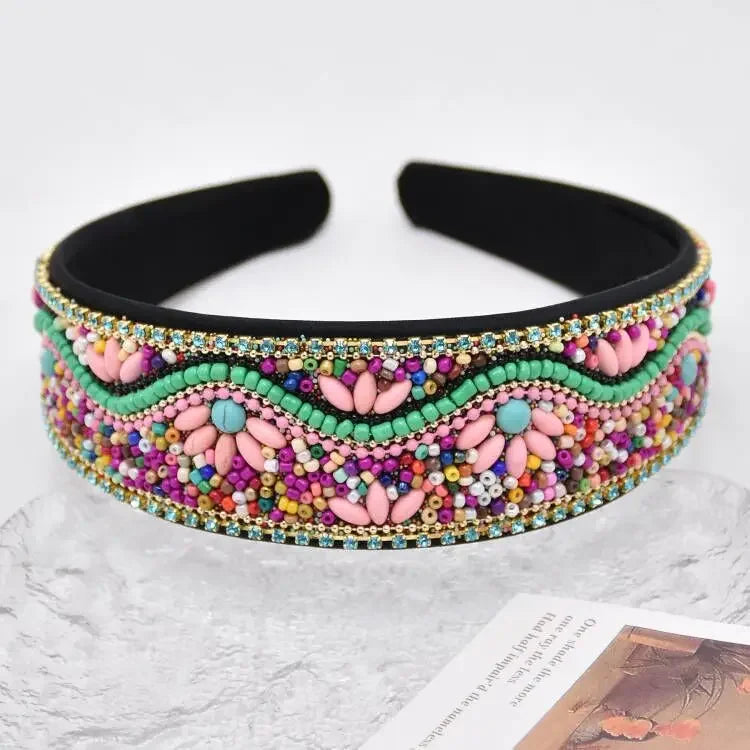 Bead Flower Wide Hair Hoop