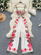 Vintage Printed Jumpsuit for Women – Full-Length Summer Romper with Mid Waist - Piña Colada