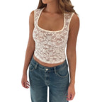 Hirigin Velvet Lace Tank Top – Sheer Elegance for Any Season - Piña Colada