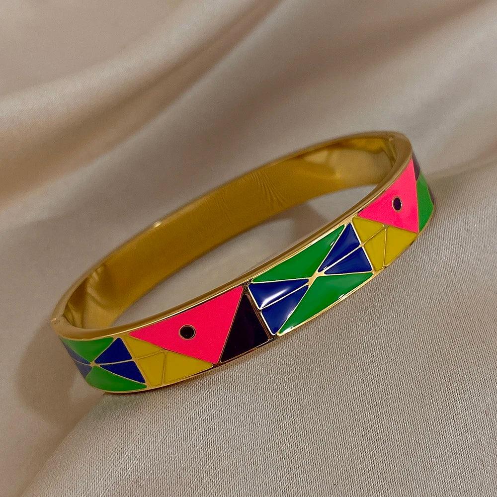 Geometric Pattern Cuff Bracelet - Piña Colada