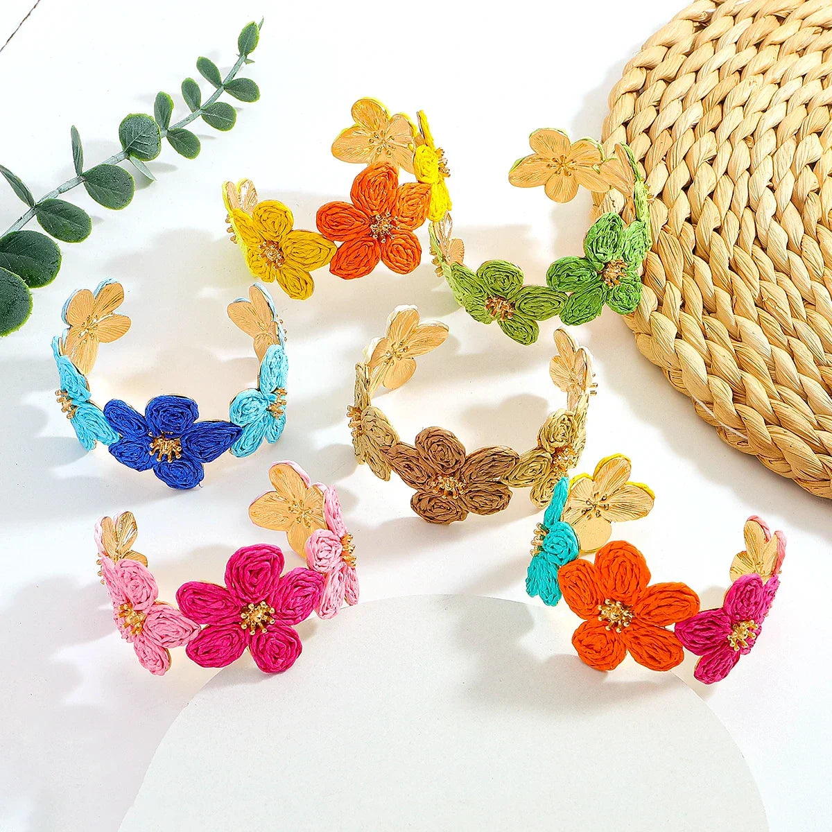 Flower Woven Cuff Bracelet Women - Piña Colada
