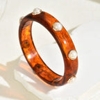 Resin Pearl Shell Wide Bangles - Piña Colada