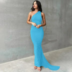 One Shoulder Backless Adjustable Scarf Maxi Dress - Piña Colada