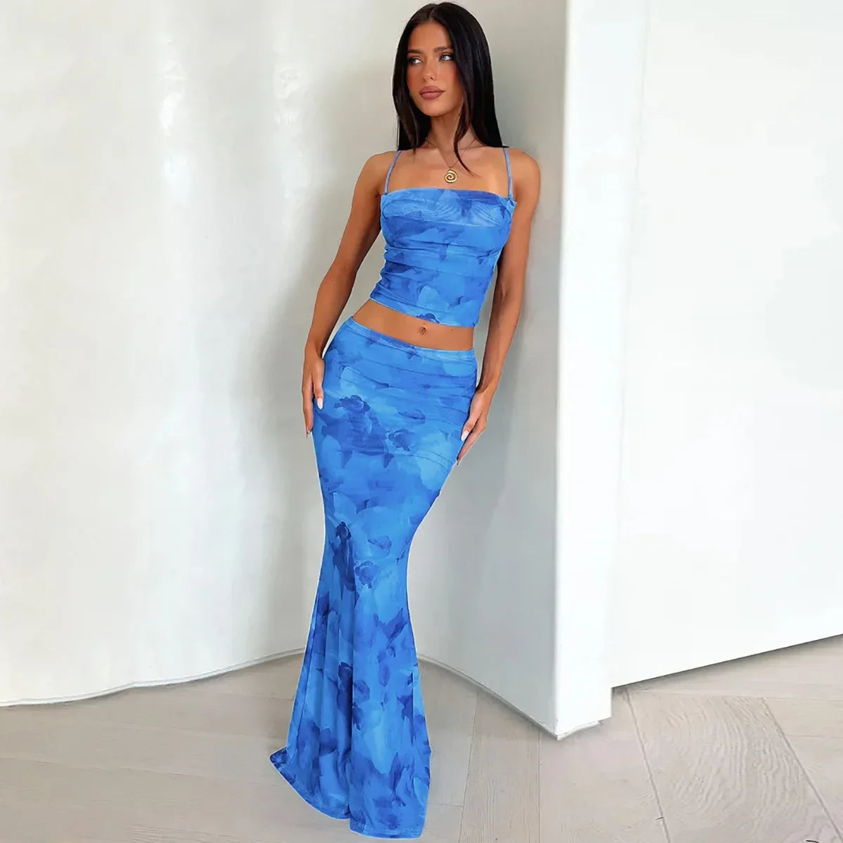 Tie Dye 2-Piece Mermaid Skirt Set – Slash Neck Summer Look - Piña Colada