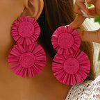 Sunflower Bohemian Hand-Woven Raffia Earrings - Piña Colada