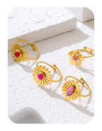 Natural Stone Stainless Steel Rings - Piña Colada