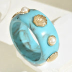 Resin Pearl Shell Wide Bangles - Piña Colada