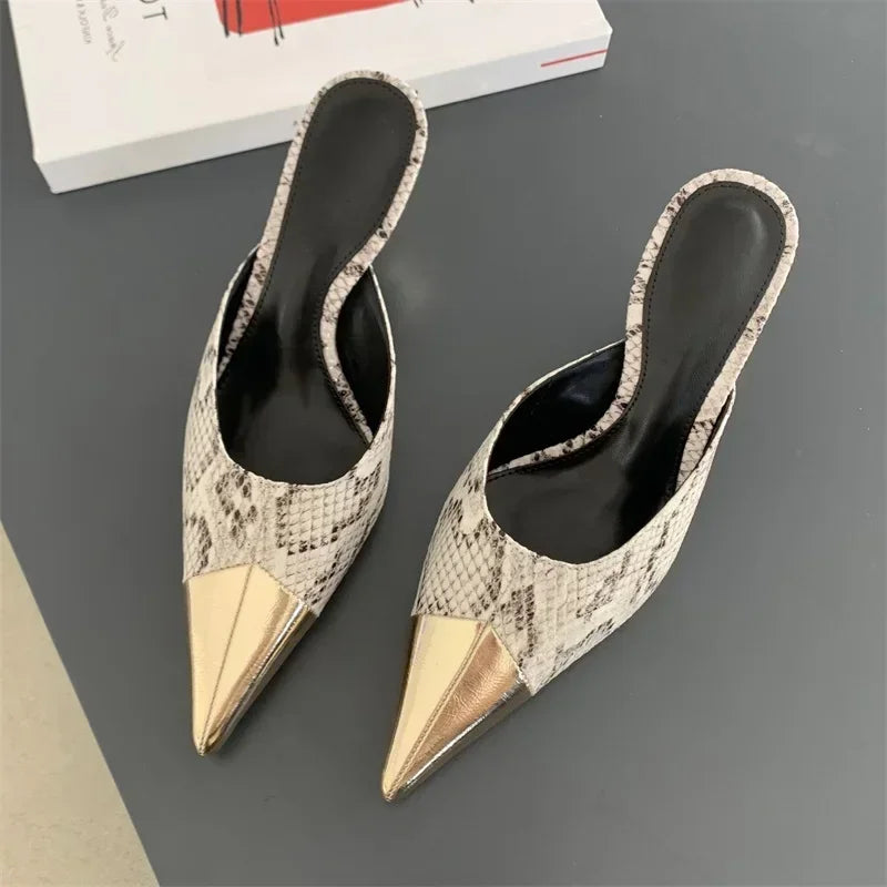 Pointed Toe Serpentine Sexy Thin Heels - Piña Colada