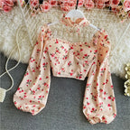 Floral Print Chiffon Top High Waist - Piña Colada