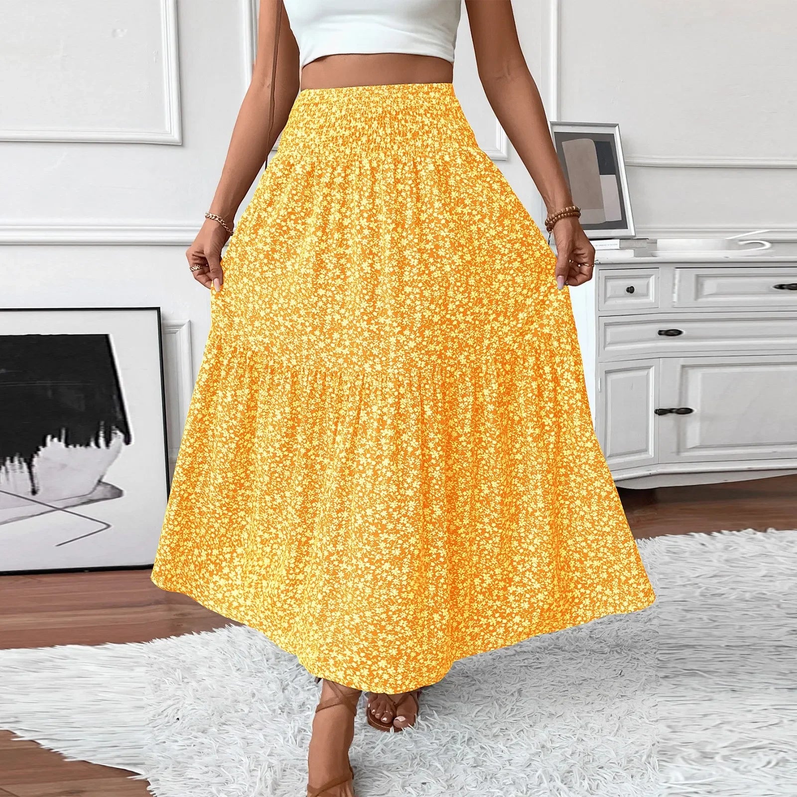 Floral Print Elastic Waist Loose - Piña Colada