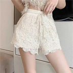 Casual High-Waist Appliqué Shorts with Drawstring - Piña Colada