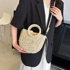 Straw Rattan Half-Moon Beach Handbag - Piña Colada