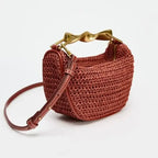 Summer Half-Moon Beach Straw Shoulder Bags Women's - Piña Colada