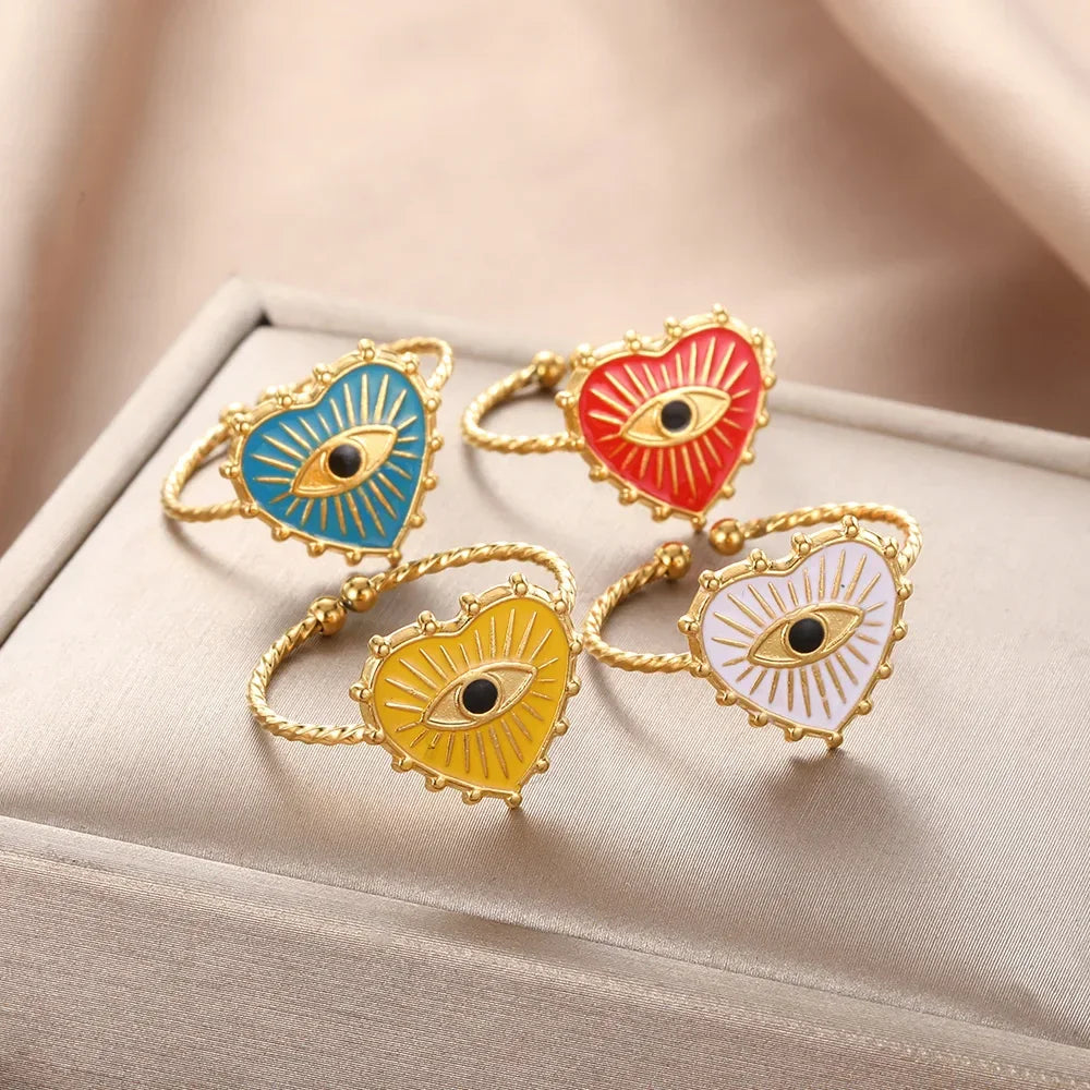 Evil Eye Rings Stainless Steel - Piña Colada