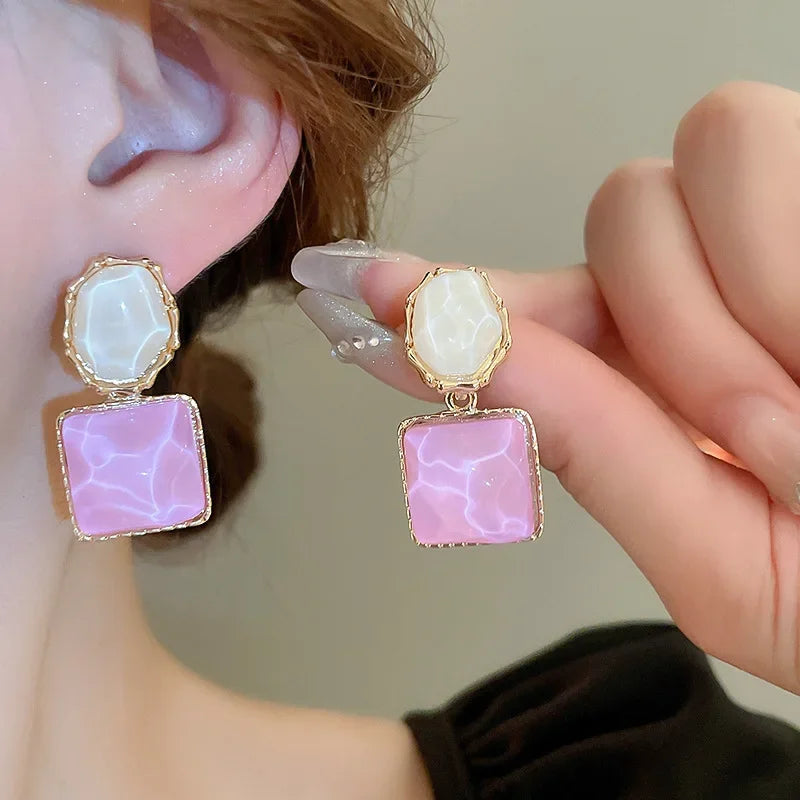 Crystal Square Drop Earrings – Luxury Asymmetric Zircon Earrings for Women - Piña Colada