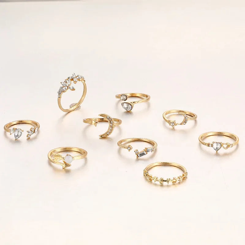 9Pcs/Set Vintage Gold Rings Set - Piña Colada