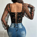 Mesh Long Sleeve Corset - Piña Colada