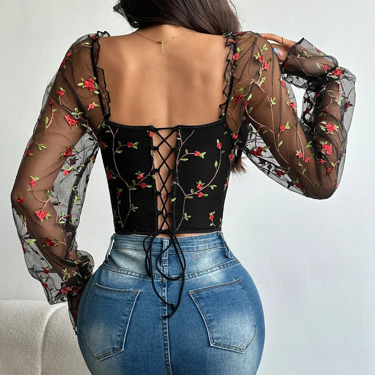 Mesh Long Sleeve Corset - Piña Colada