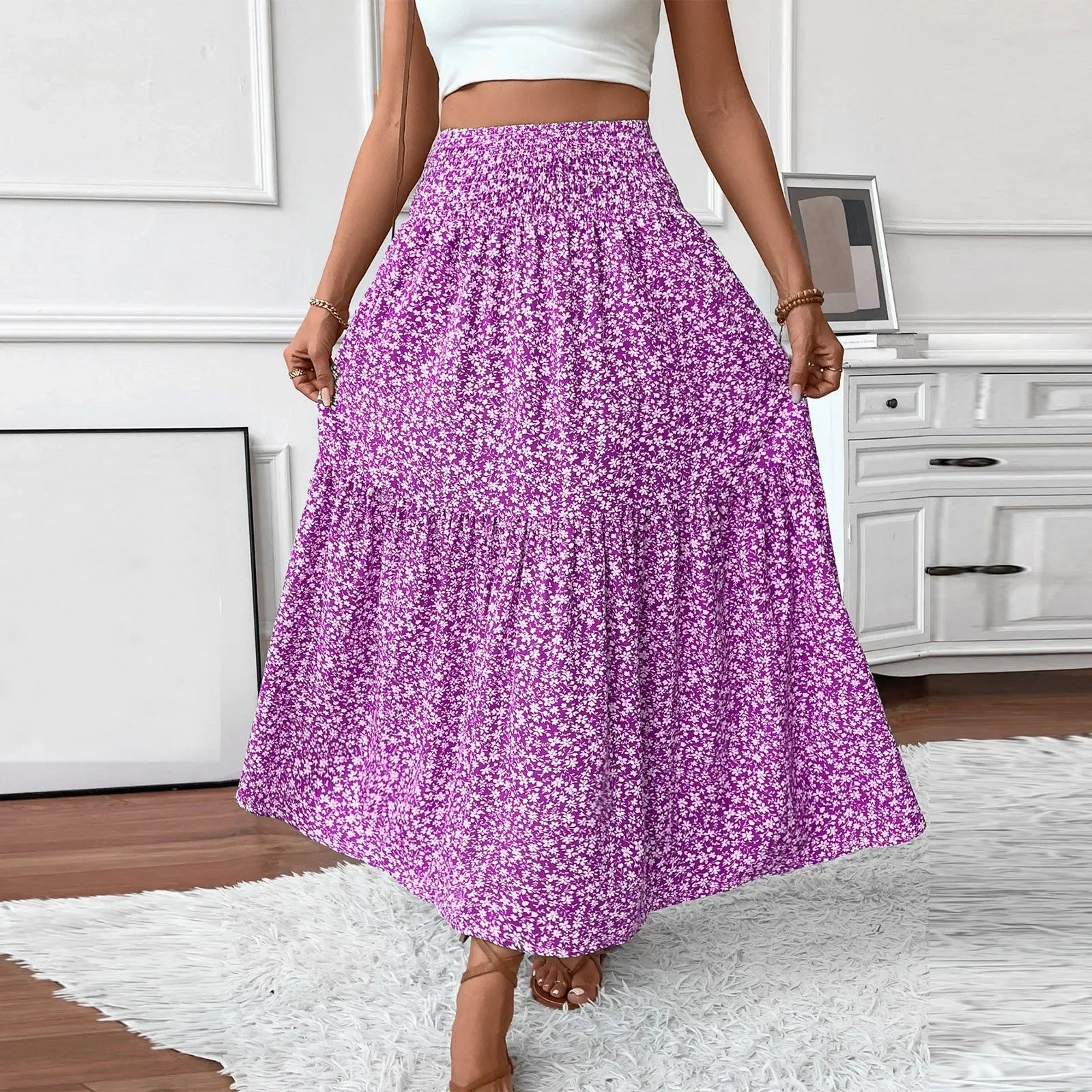 Floral Print Elastic Waist Loose - Piña Colada