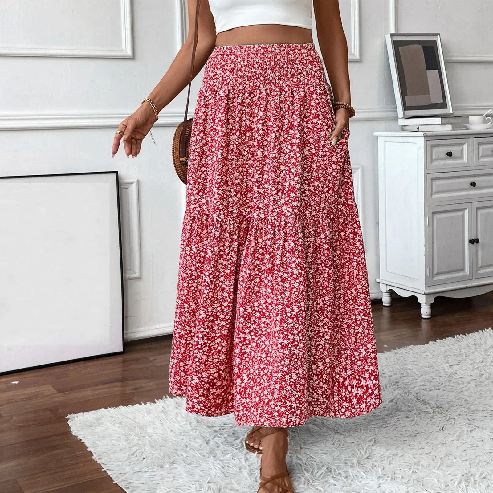 Floral Print Elastic Waist Loose - Piña Colada