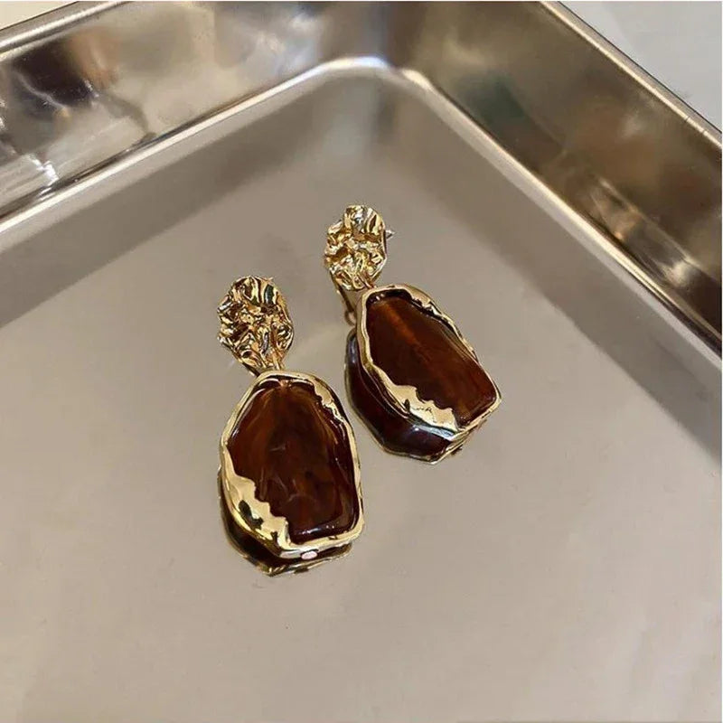 Geometry Irregularity Resin Stud Earrings - Piña Colada