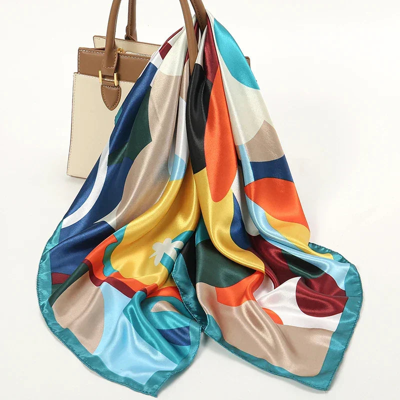 Silk Satin Square Scarf Flower - Piña Colada