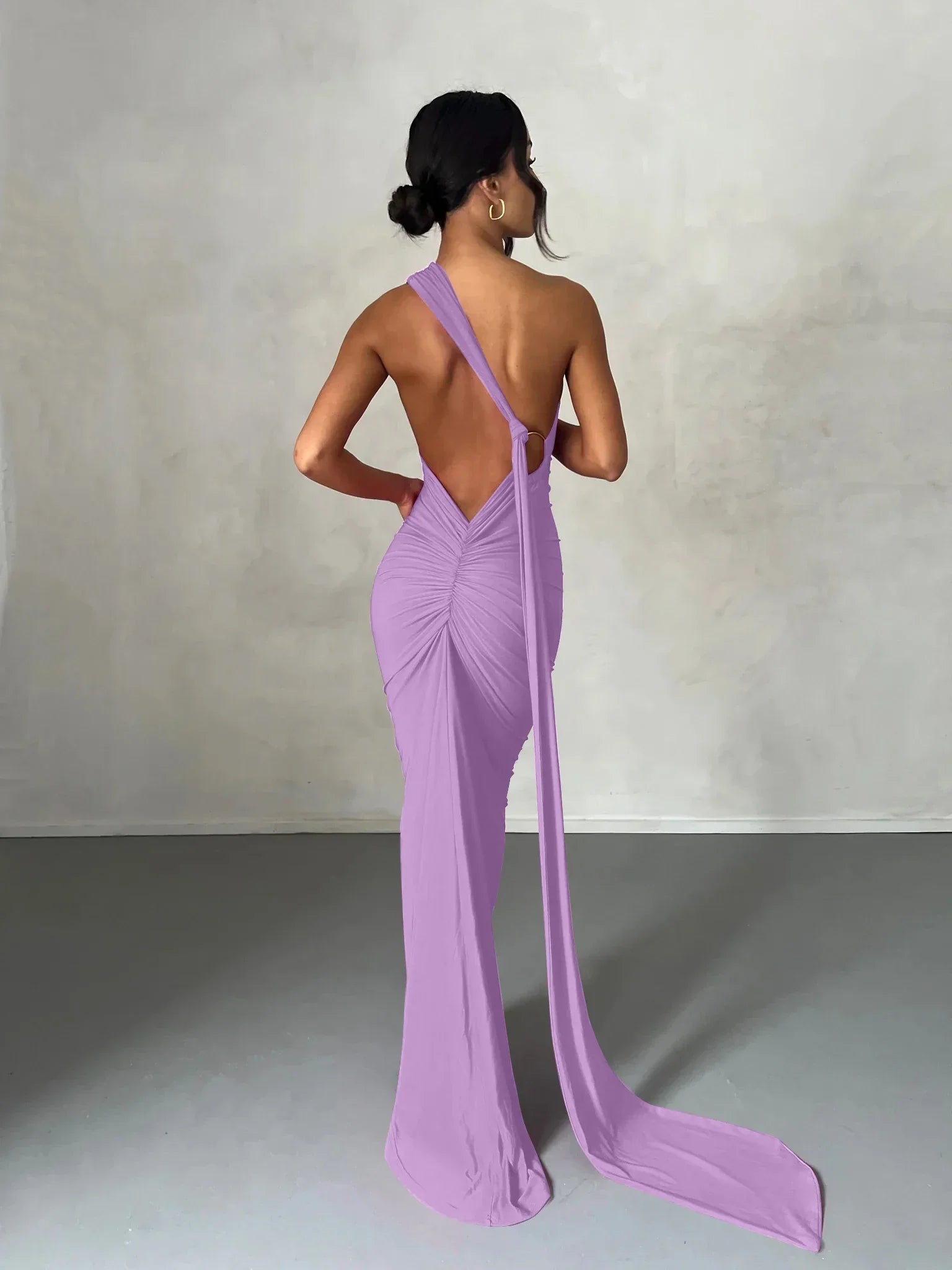 One Shoulder Backless Adjustable Scarf Maxi Dress - Piña Colada