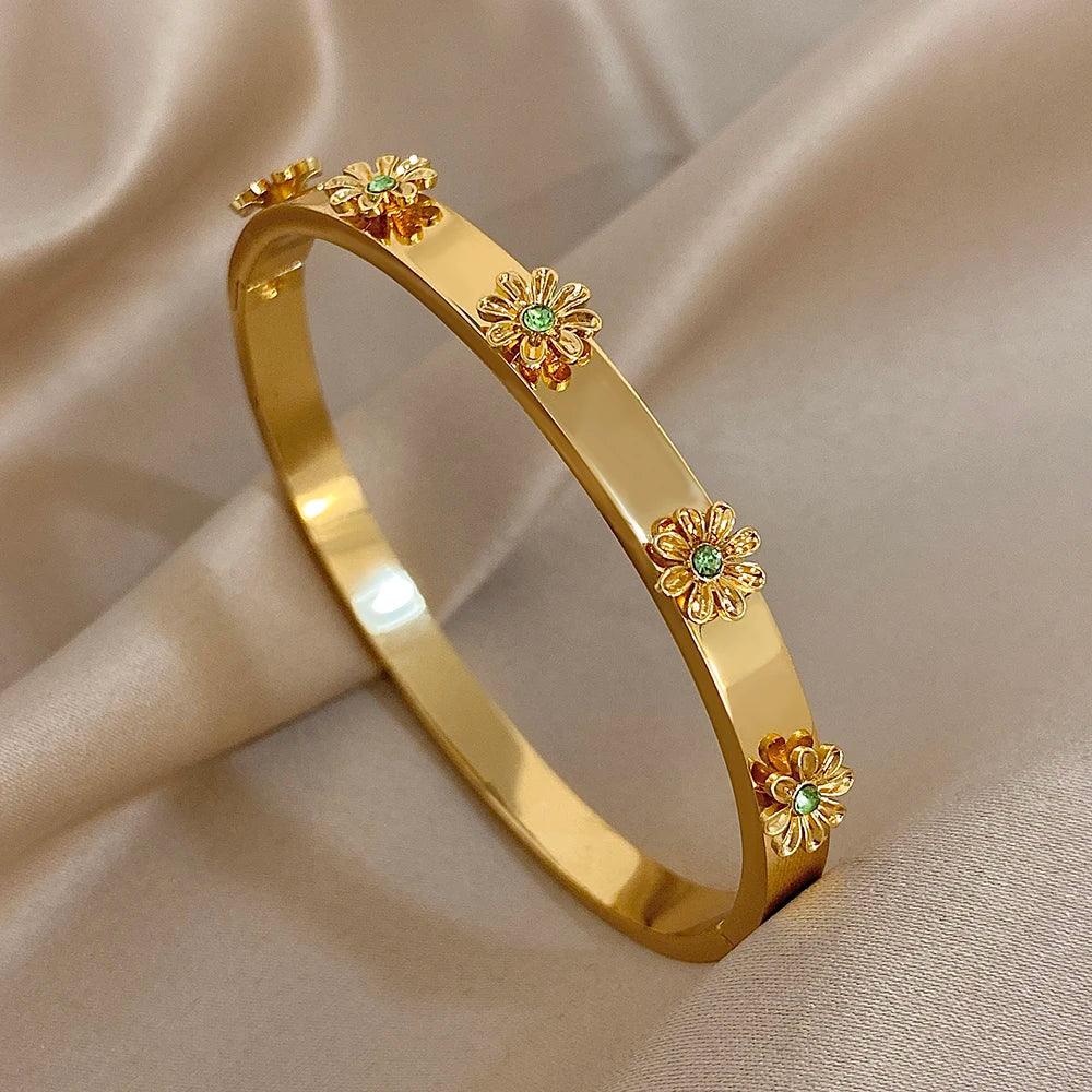 Stainless Steel Flower Cuff Bracelet - Piña Colada