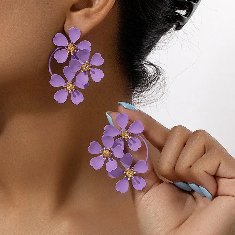 Trendy Flower Drop Earrings for Women - Piña Colada