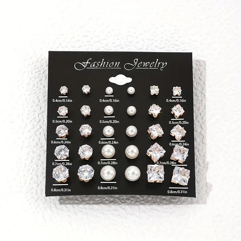 30PCS Retro Pearl & Crystal Zircon Earrings Set - Piña Colada