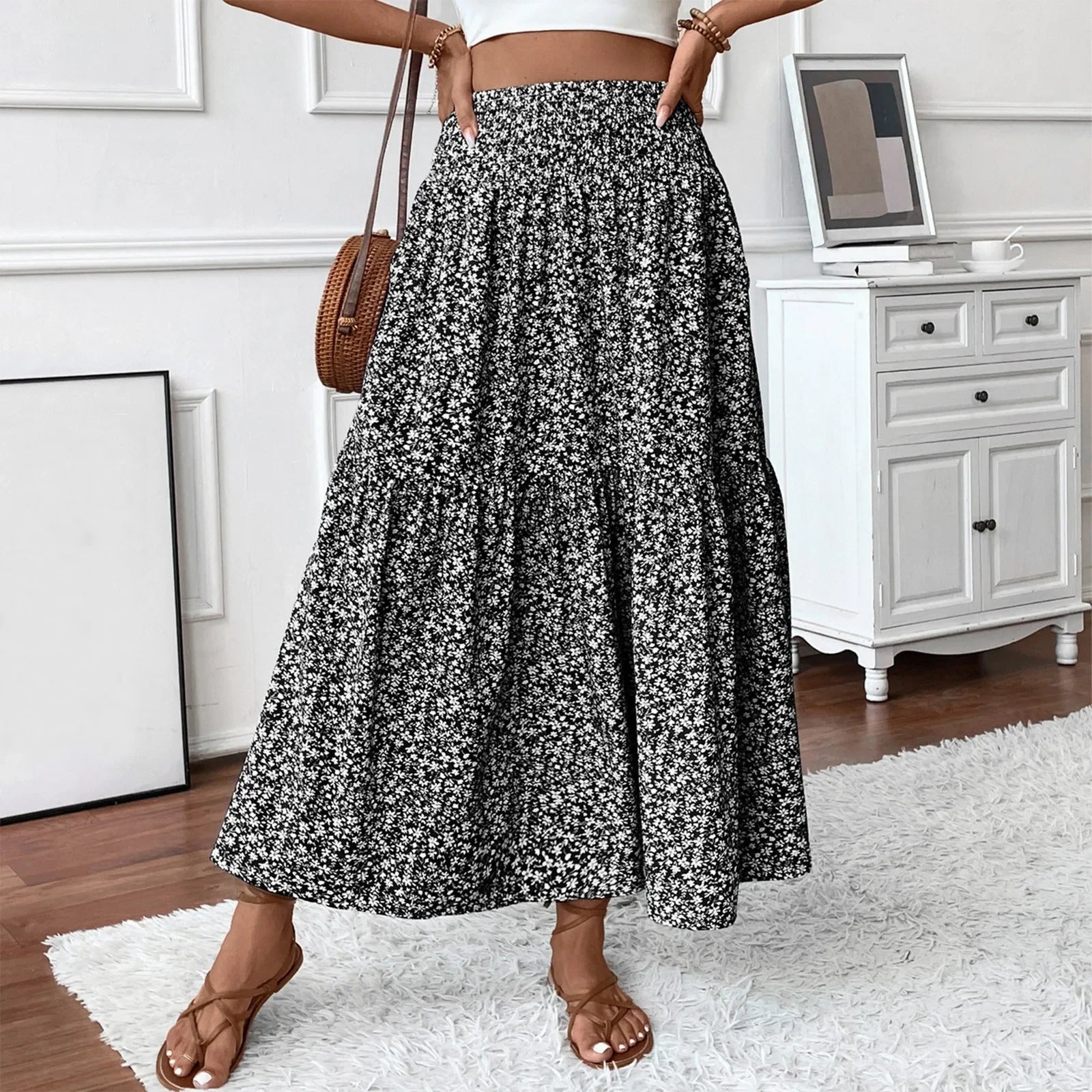 Floral Print Elastic Waist Loose - Piña Colada
