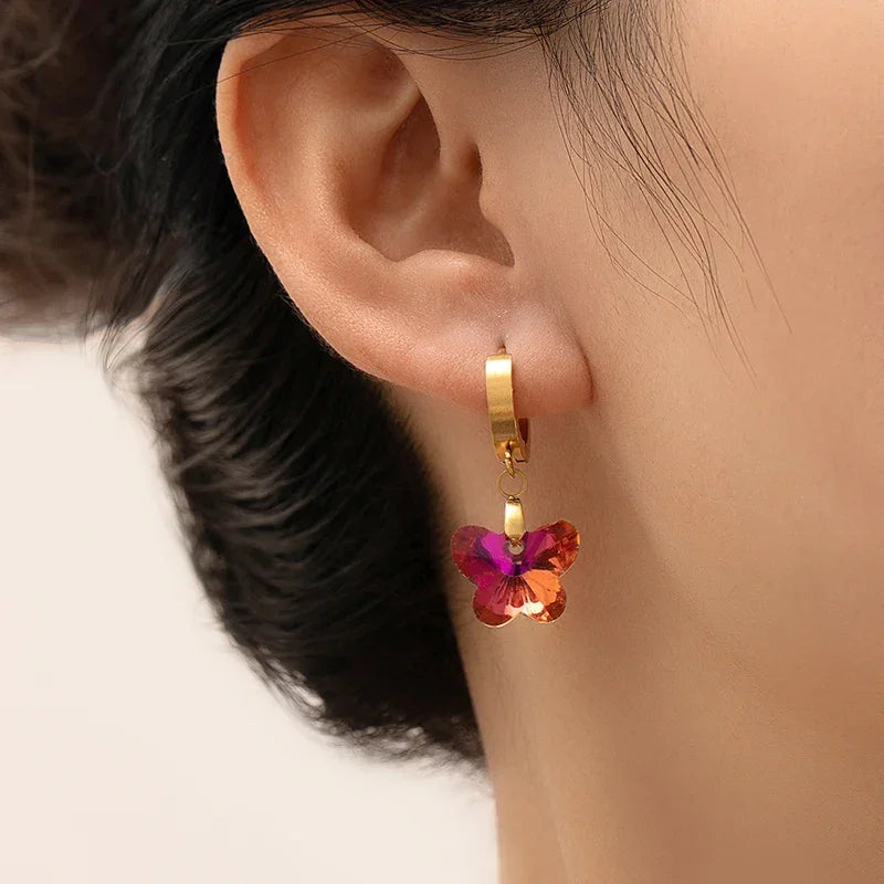 Colorful Crystal Star & Palm Drop Earrings - Piña Colada
