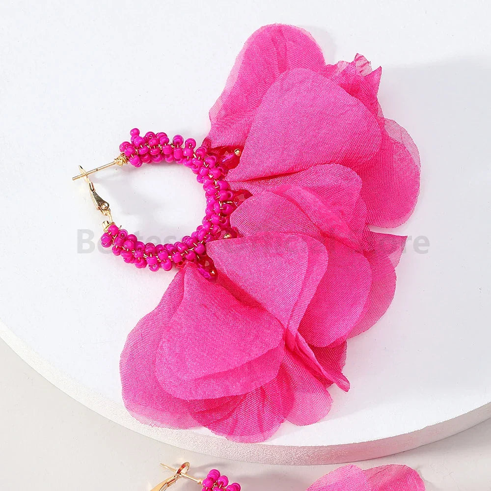 Boho Multicolor Cotton Flower Earrings - Piña Colada