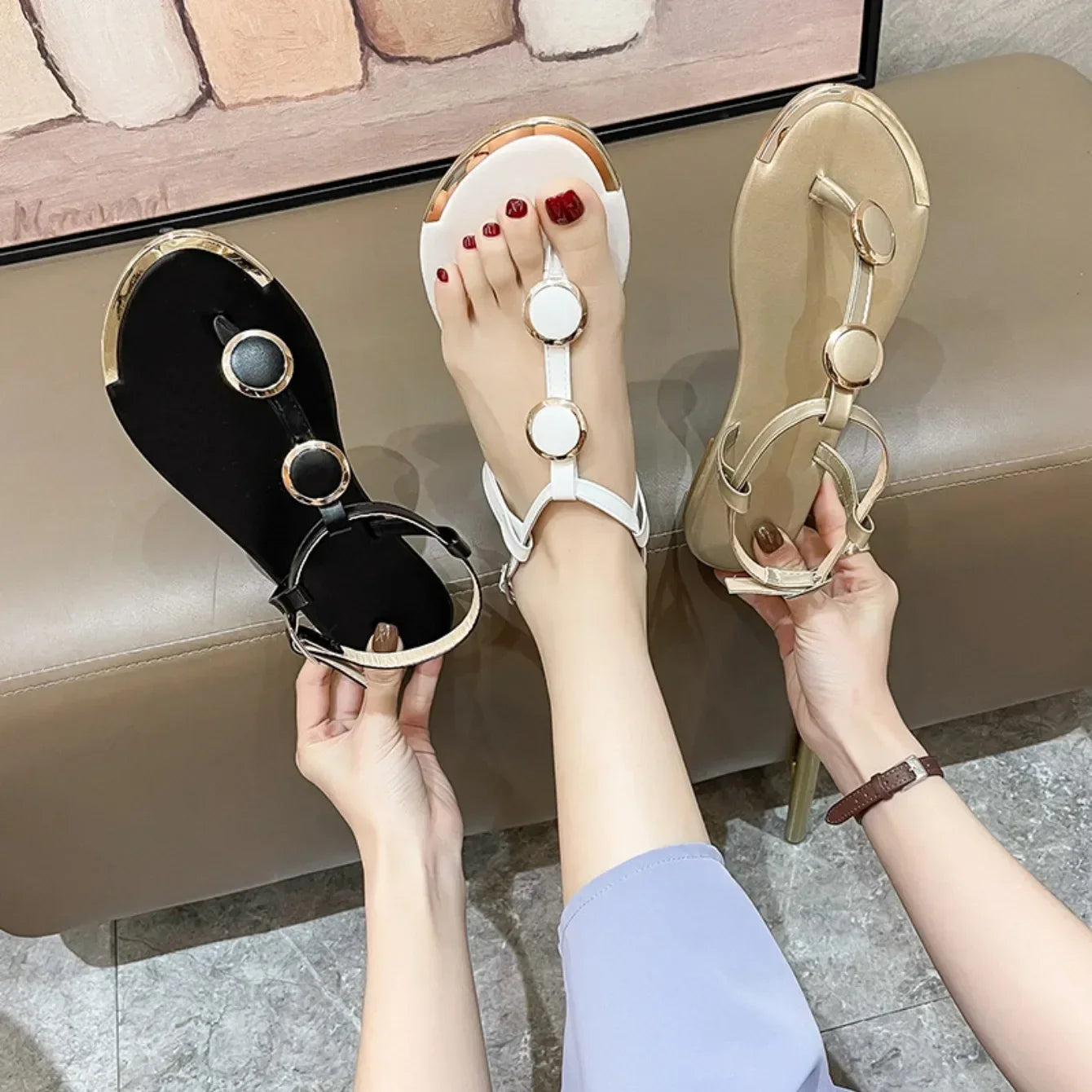 Women Sandals New Summer Casual Flat Sandals Flip Flops - Piña Colada